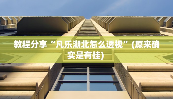 教程分享“凡乐湖北怎么透视”(原来确实是有挂) 