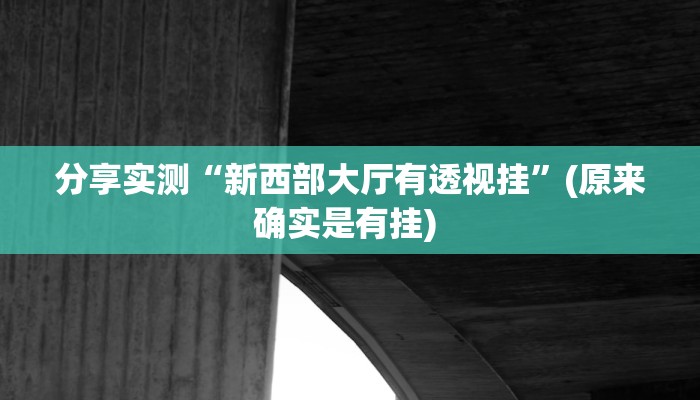 分享实测“新西部大厅有透视挂”(原来确实是有挂) 