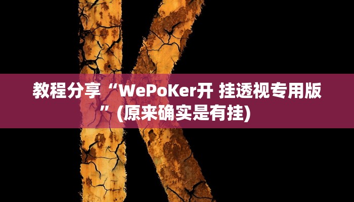 教程分享“WePoKer开 挂透视专用版”(原来确实是有挂) 