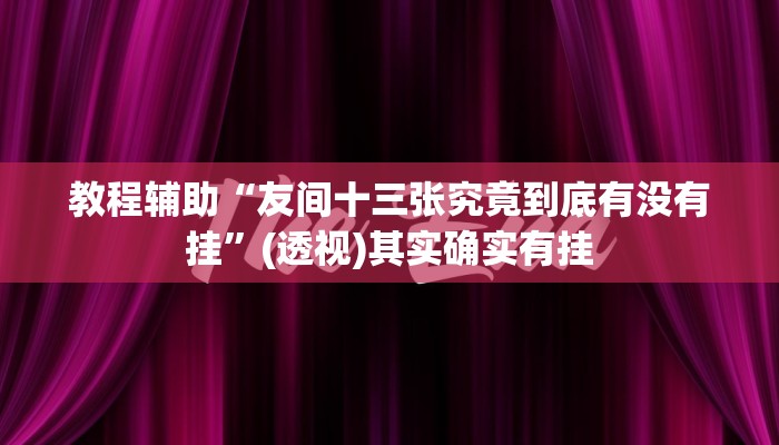 教程辅助“友间十三张究竟到底有没有挂”(透视)其实确实有挂 教程辅助“友间十三张究竟到底有没有挂”(透视)其实确实有挂